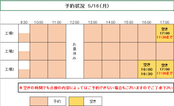 16（月）.18（水）ご予約状況